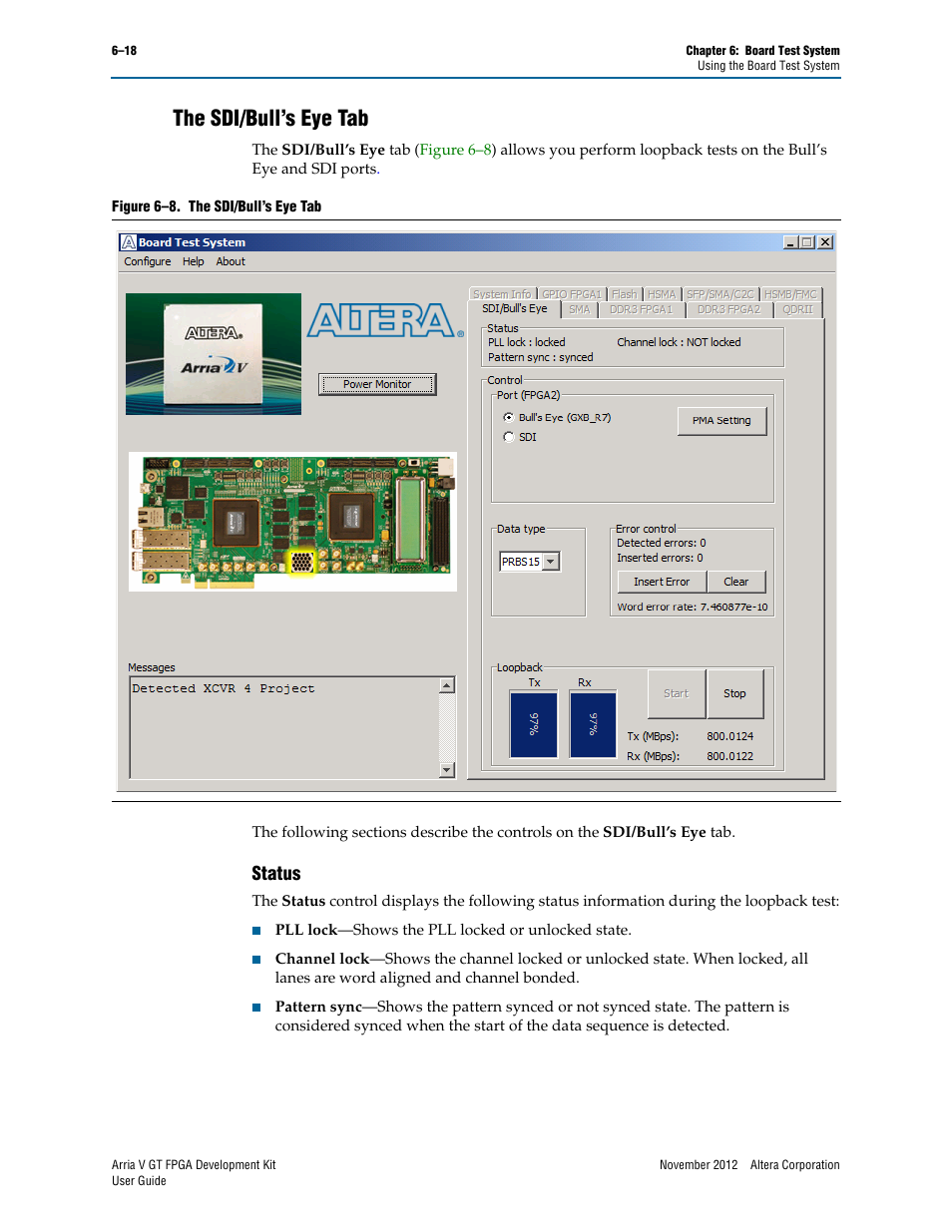 The sdi/bull’s eye tab, Status, The sdi/bull’s eye tab –18 | Status –18 | Altera Arria V GT FPGA User Manual | Page 40 / 58