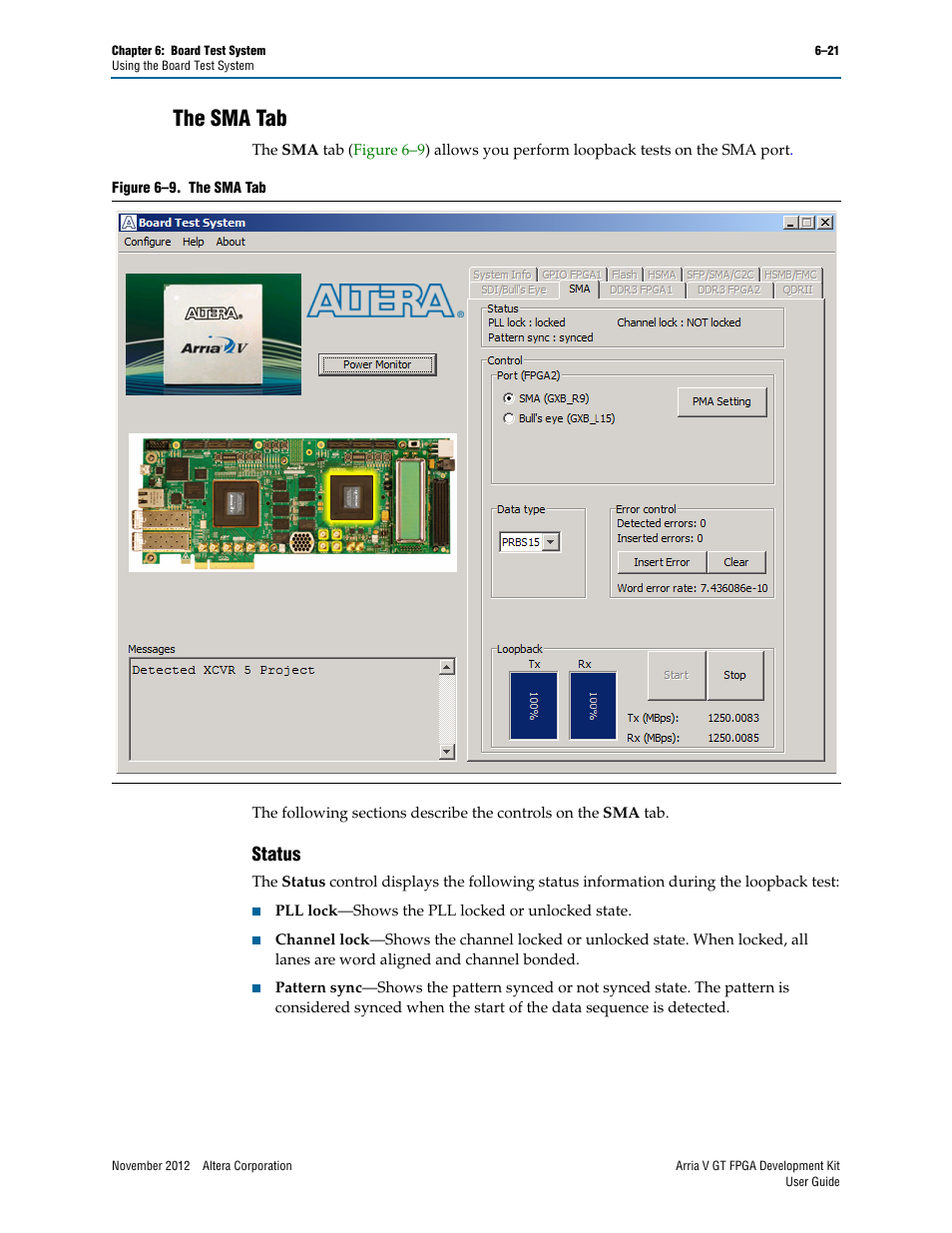 The sma tab, Status, The sma tab –21 | Status –21 | Altera Arria V GT FPGA User Manual | Page 43 / 58