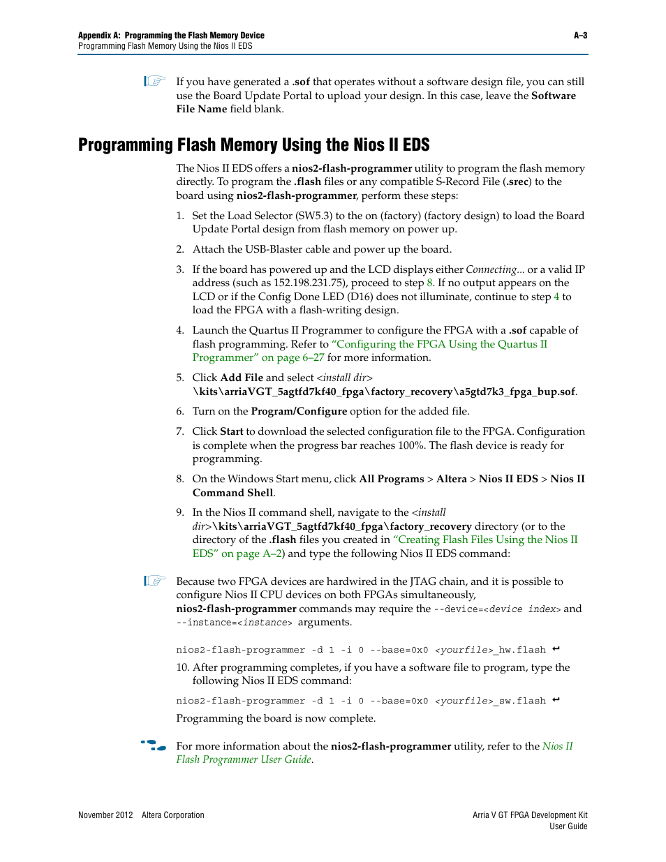 Programming flash memory using the nios ii eds | Altera Arria V GT FPGA User Manual | Page 53 / 58