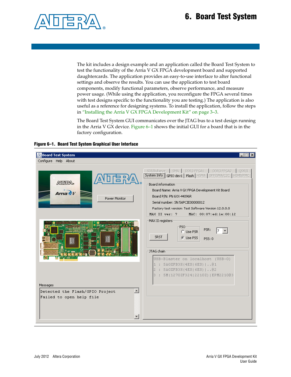 Board test system, Chapter 6. board test system | Altera Arria V GX FPGA User Manual | Page 23 / 60