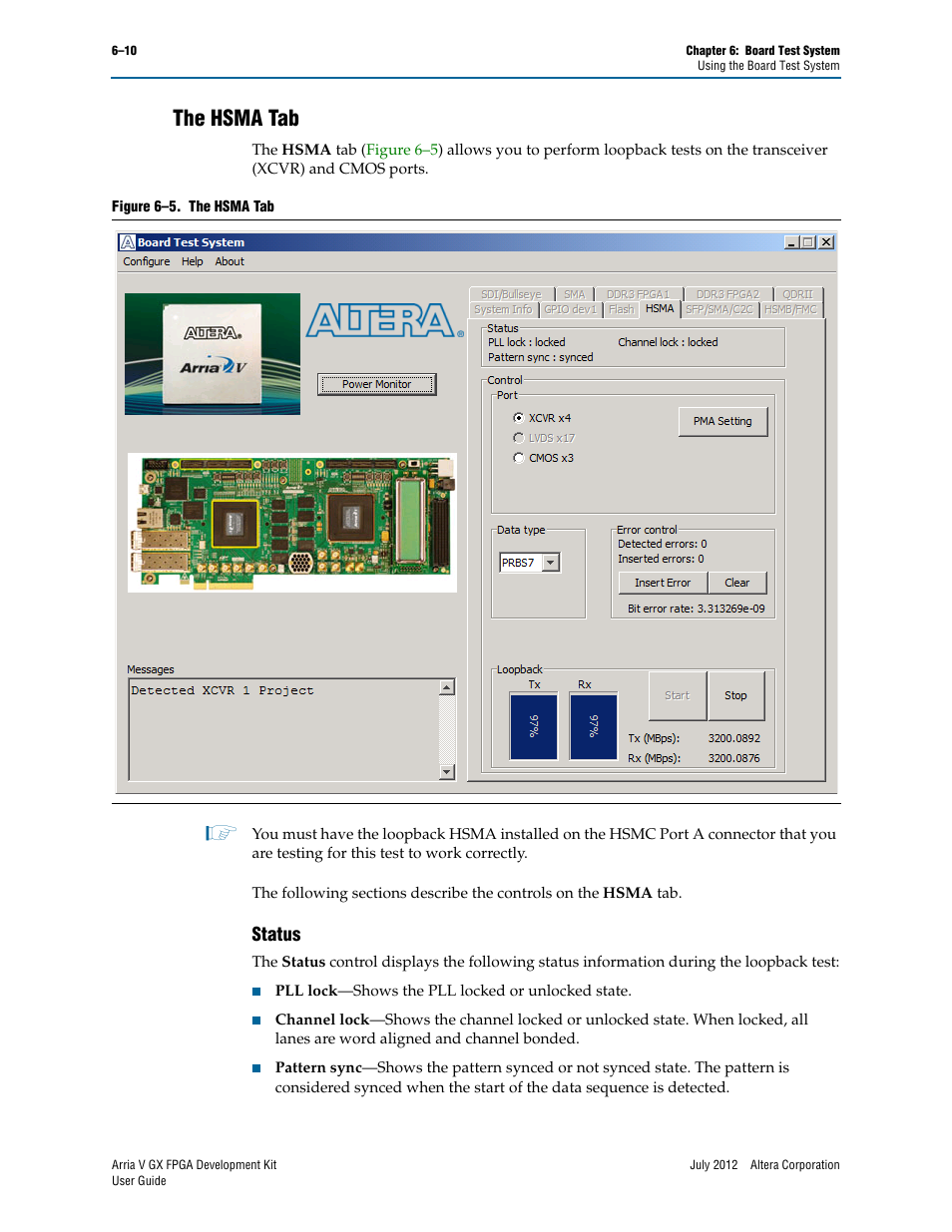The hsma tab, Status, The hsma tab –10 | Status –10 | Altera Arria V GX FPGA User Manual | Page 32 / 60