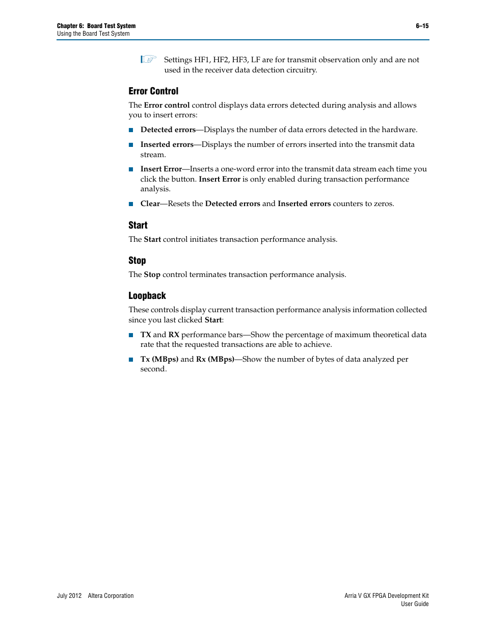 Error control, Start, Stop | Loopback, Error control –15 start –15 stop –15 loopback –15 | Altera Arria V GX FPGA User Manual | Page 37 / 60