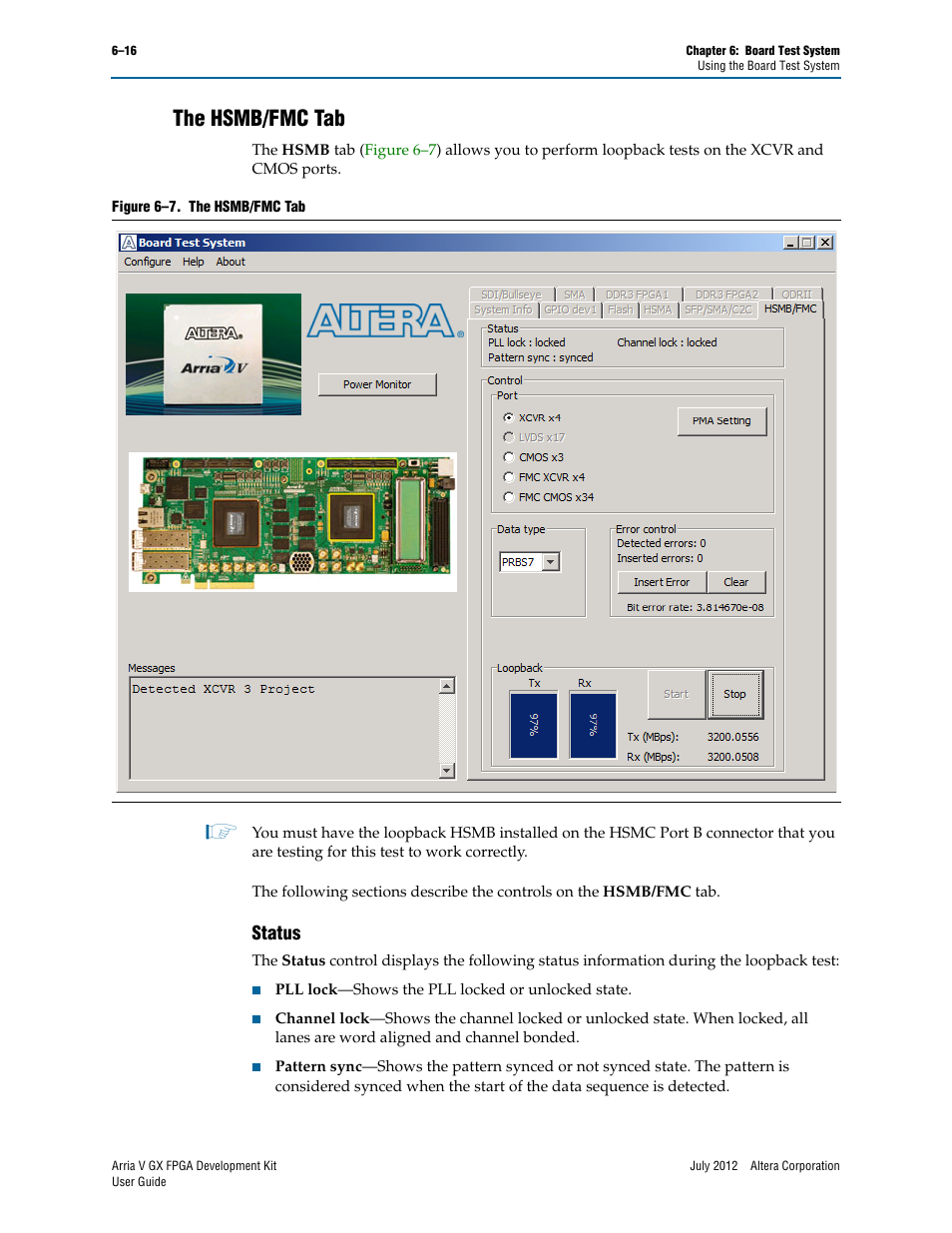 The hsmb/fmc tab, Status, The hsmb/fmc tab –16 | Status –16 | Altera Arria V GX FPGA User Manual | Page 38 / 60