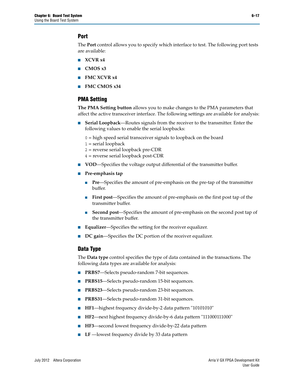 Port, Pma setting, Data type | Port –17 pma setting –17 data type –17 | Altera Arria V GX FPGA User Manual | Page 39 / 60