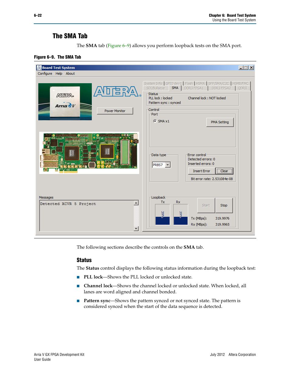The sma tab, Status, The sma tab –22 | Status –22 | Altera Arria V GX FPGA User Manual | Page 44 / 60