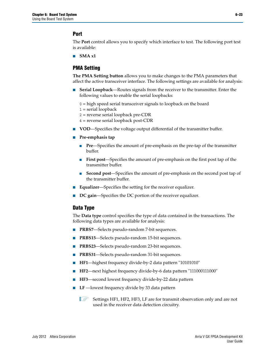 Port, Pma setting, Data type | Port –23 pma setting –23 data type –23 | Altera Arria V GX FPGA User Manual | Page 45 / 60
