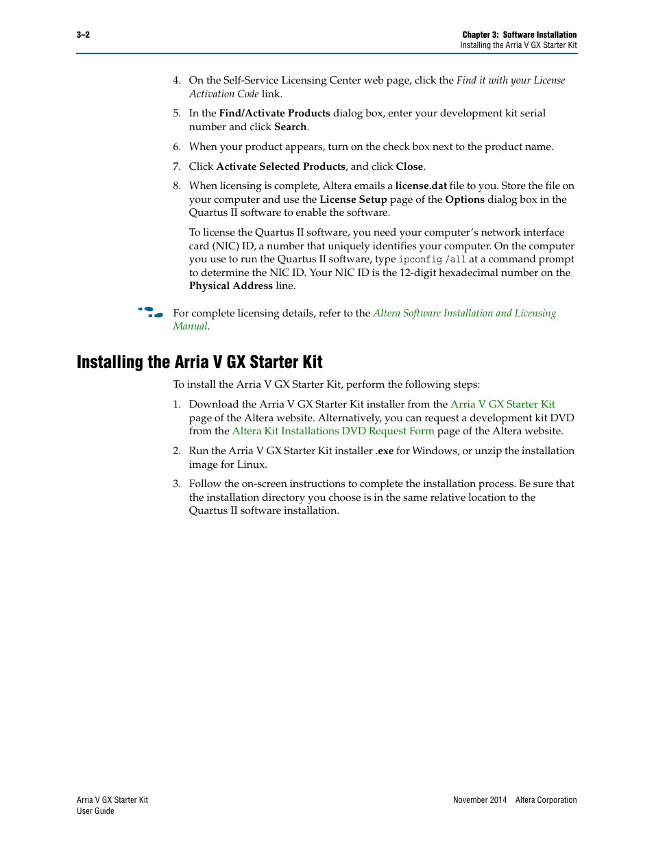 Installing the arria v gx starter kit, Installing the arria v gx starter kit –2, Installing the | Altera Arria V GX User Manual | Page 14 / 52