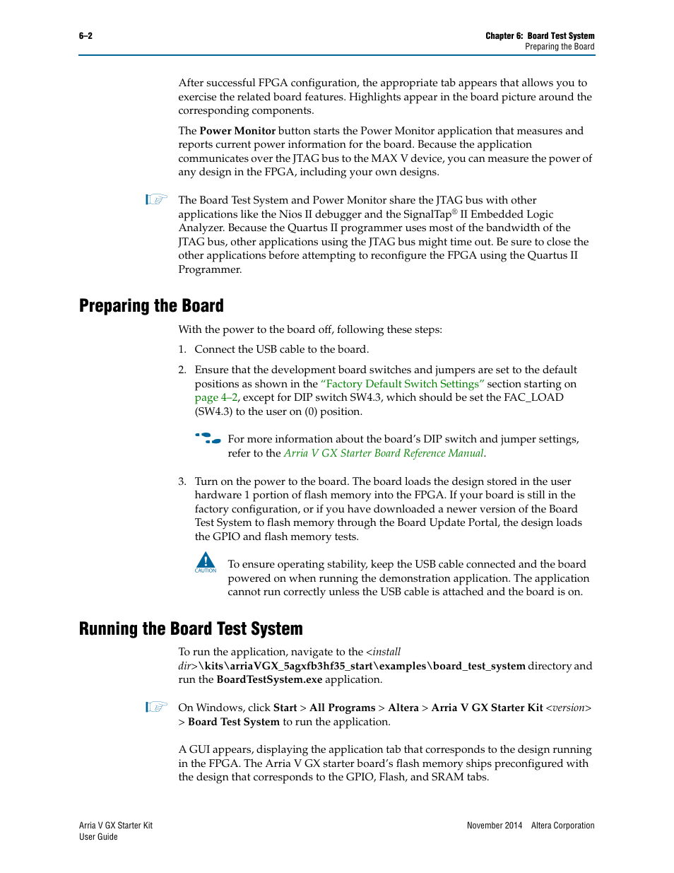 Preparing the board, Running the board test system | Altera Arria V GX User Manual | Page 24 / 52