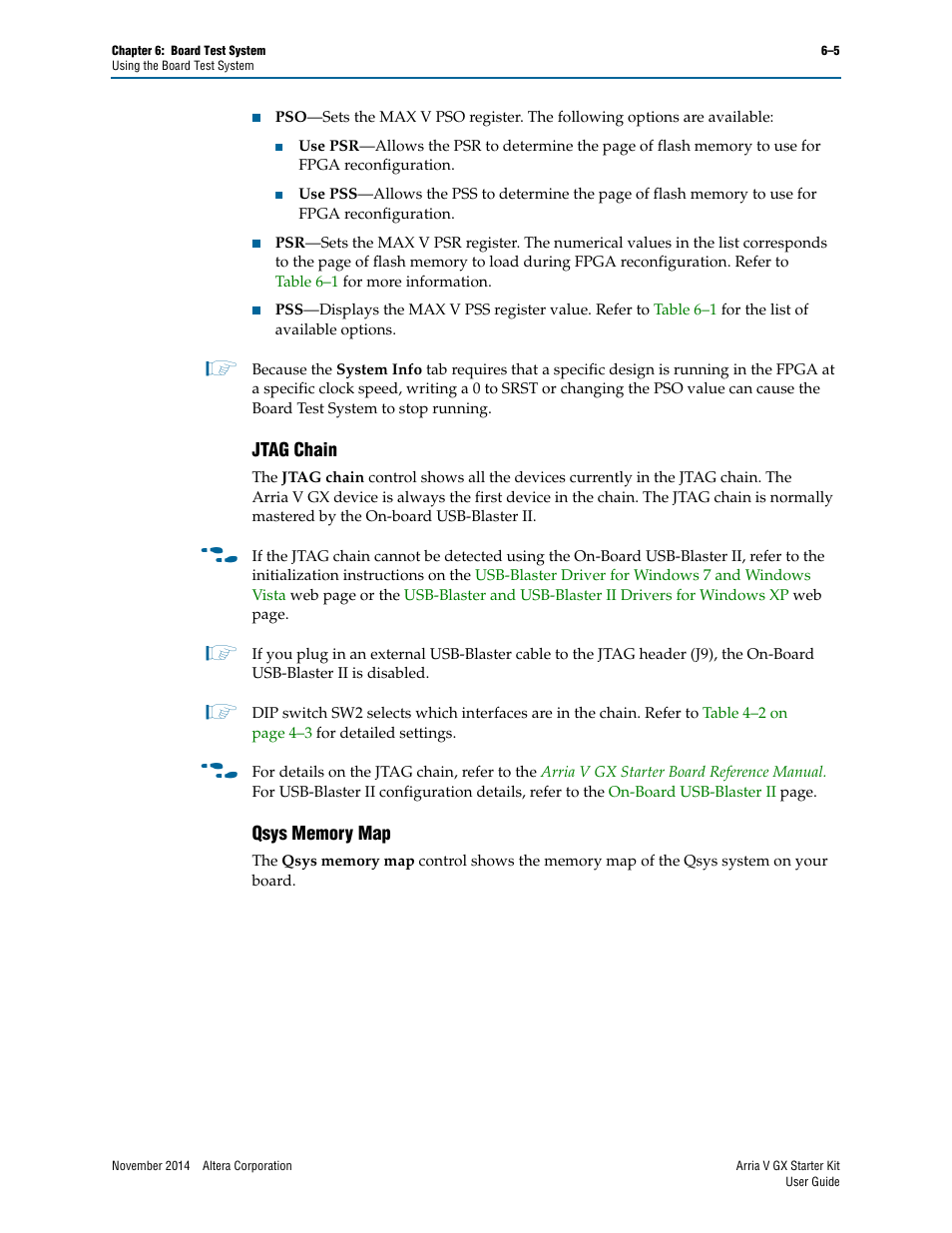 Jtag chain, Qsys memory map, Jtag chain –5 qsys memory map –5 | Altera Arria V GX User Manual | Page 27 / 52