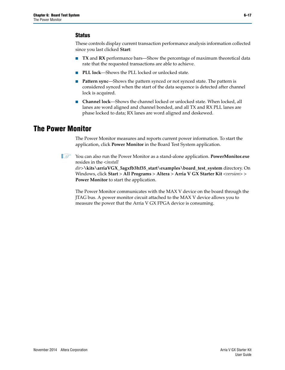 Status, The power monitor, Status –17 | The power monitor –17 | Altera Arria V GX User Manual | Page 39 / 52