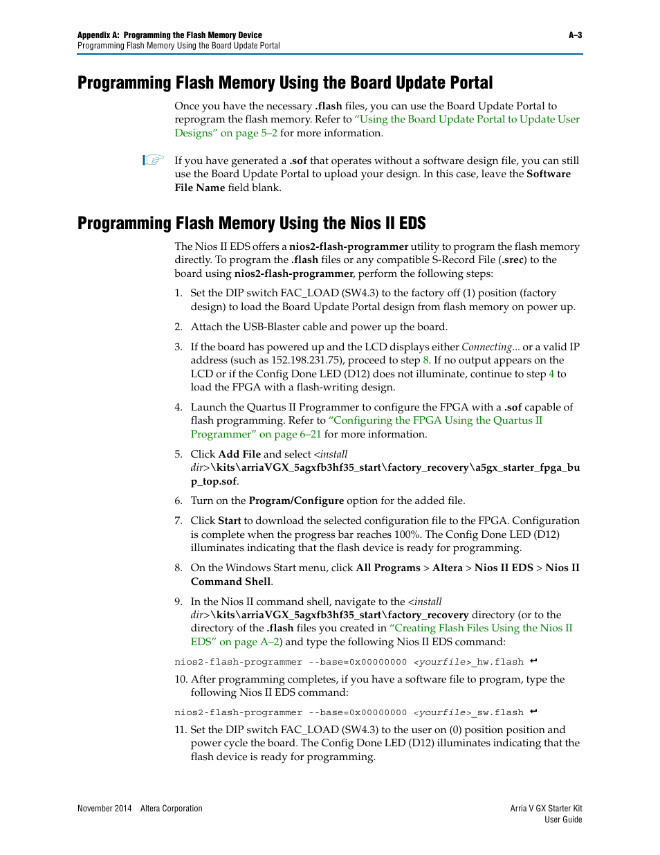 Programming flash memory using the nios ii eds | Altera Arria V GX User Manual | Page 47 / 52