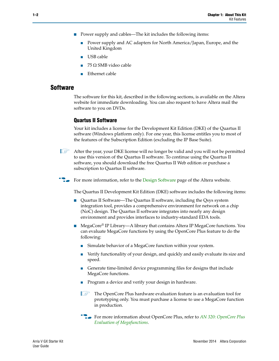 Software, Quartus ii software, Software –2 | Quartus ii software –2 | Altera Arria V GX User Manual | Page 8 / 52