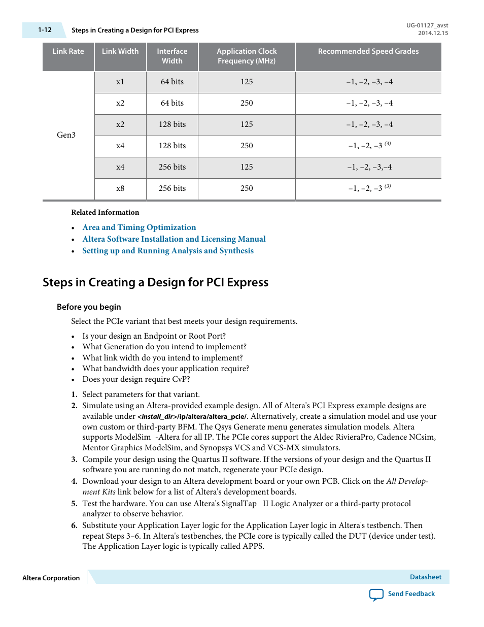 Steps in creating a design for pci express | Altera Arria V GZ Avalon-ST User Manual | Page 13 / 286