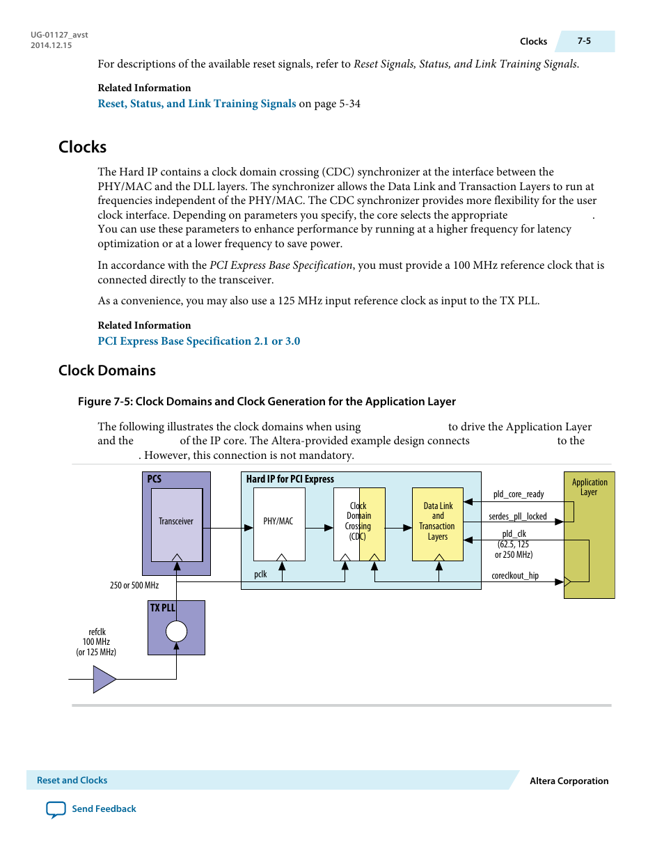 Clocks, Clock domains | Altera Arria V GZ Avalon-ST User Manual | Page 142 / 286