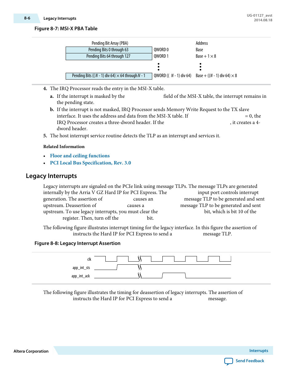 Legacy interrupts | Altera Arria V GZ Avalon-ST User Manual | Page 151 / 286