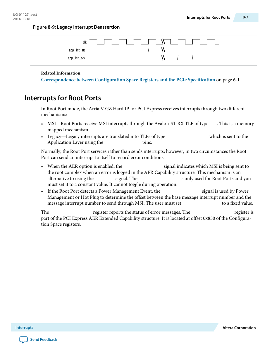 Interrupts for root ports | Altera Arria V GZ Avalon-ST User Manual | Page 152 / 286