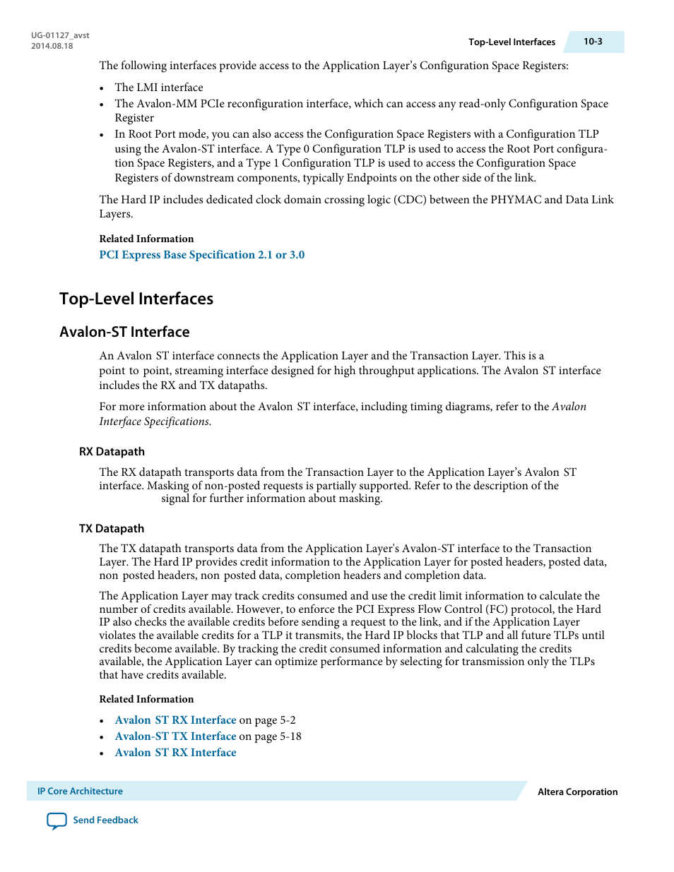 Top-level interfaces, Avalon-st interface | Altera Arria V GZ Avalon-ST User Manual | Page 163 / 286