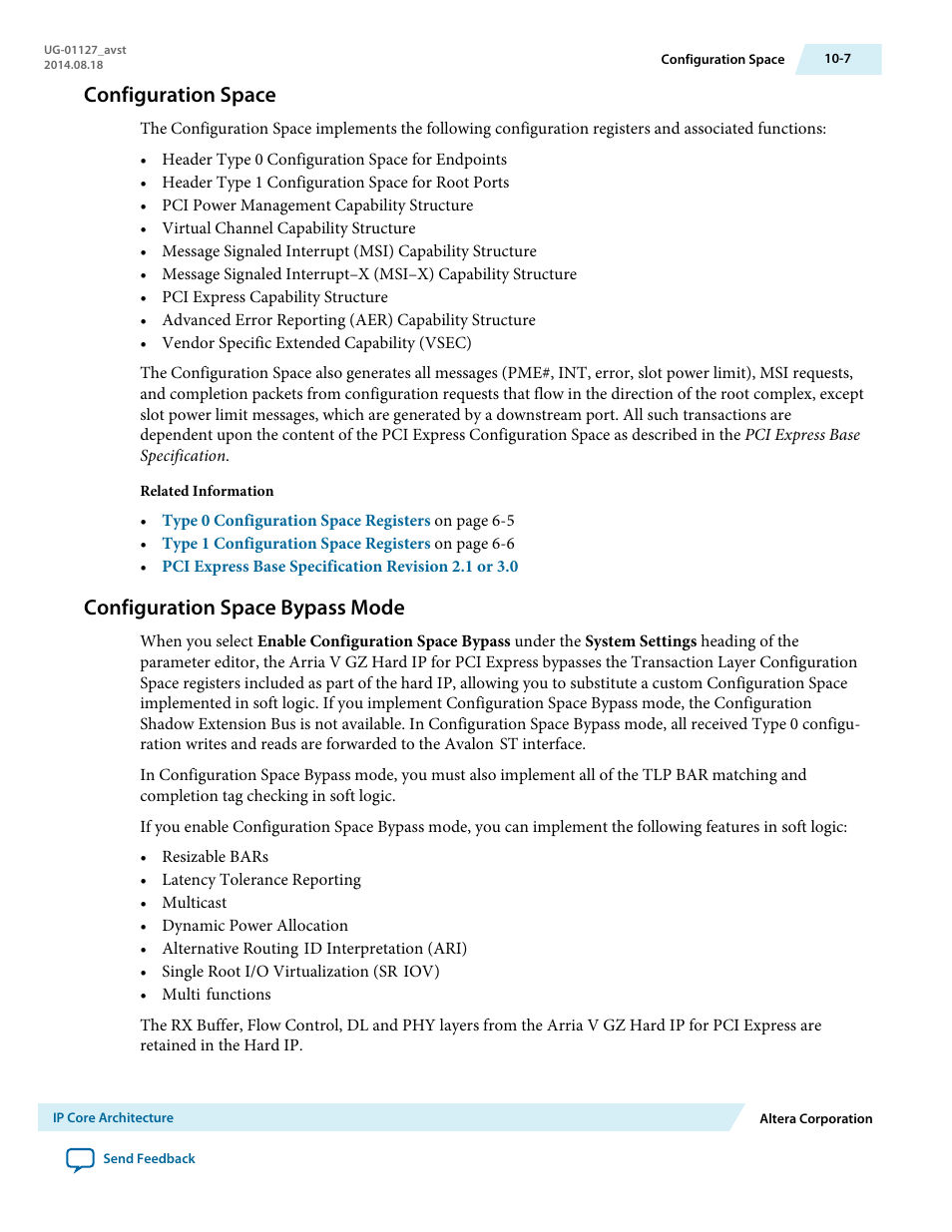 Configuration space, Configuration space bypass mode | Altera Arria V GZ Avalon-ST User Manual | Page 167 / 286