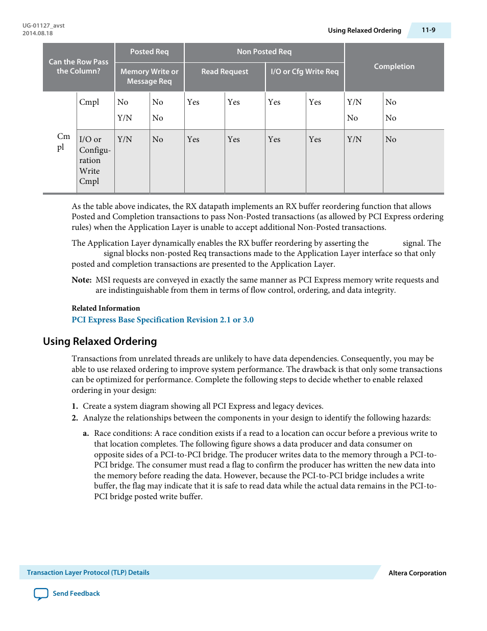 Using relaxed ordering | Altera Arria V GZ Avalon-ST User Manual | Page 185 / 286