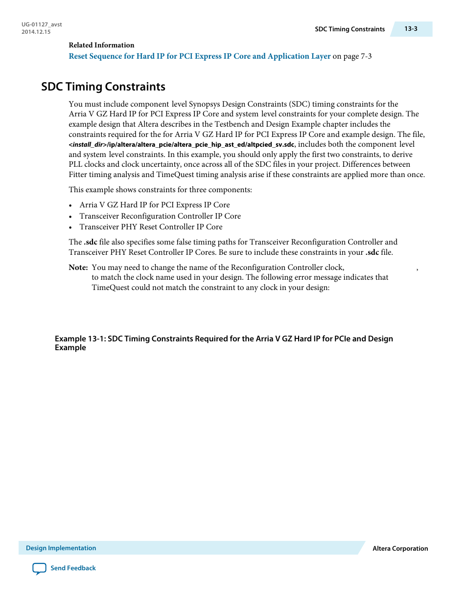 Sdc timing constraints | Altera Arria V GZ Avalon-ST User Manual | Page 194 / 286