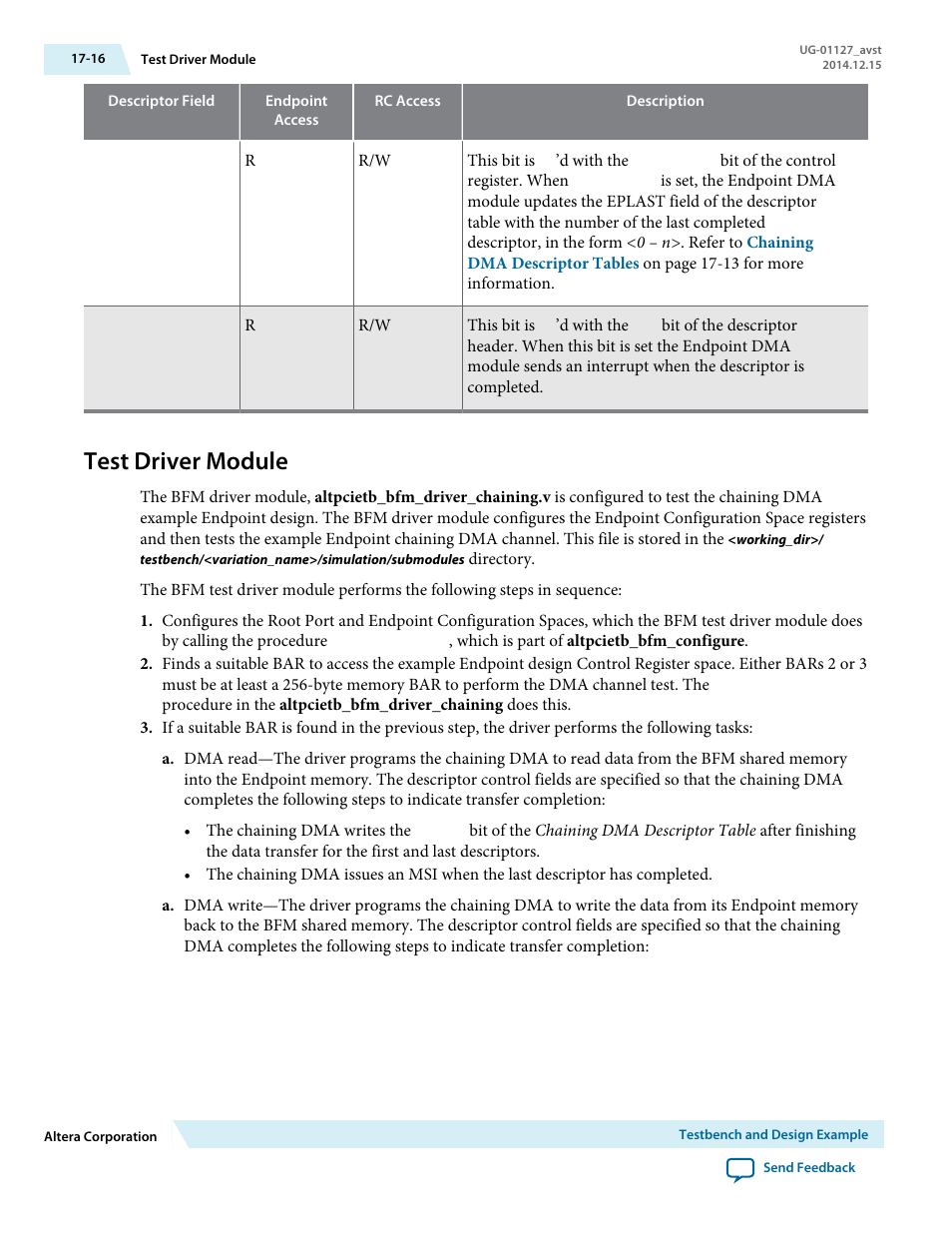 Test driver module | Altera Arria V GZ Avalon-ST User Manual | Page 220 / 286