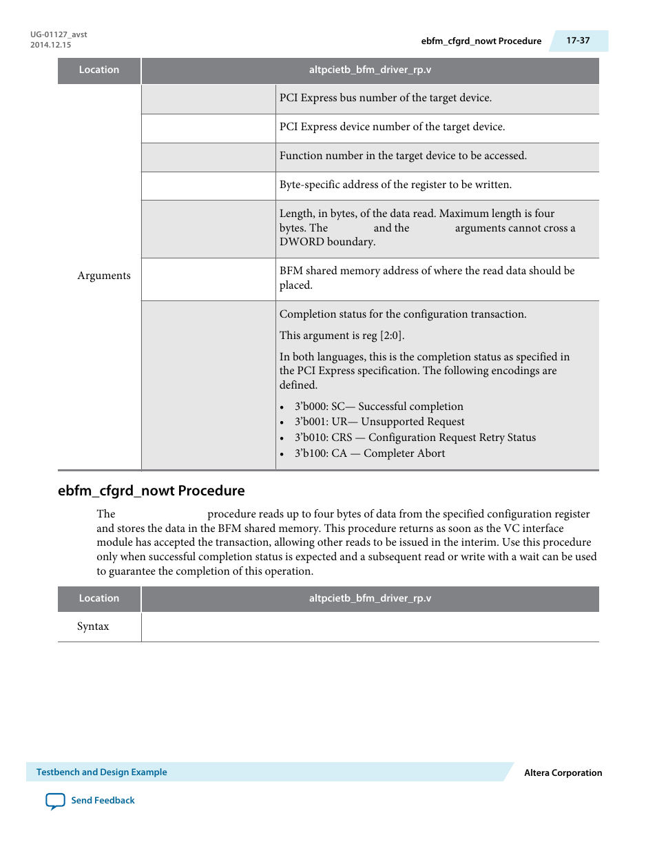 Ebfm_cfgrd_nowt procedure | Altera Arria V GZ Avalon-ST User Manual | Page 241 / 286