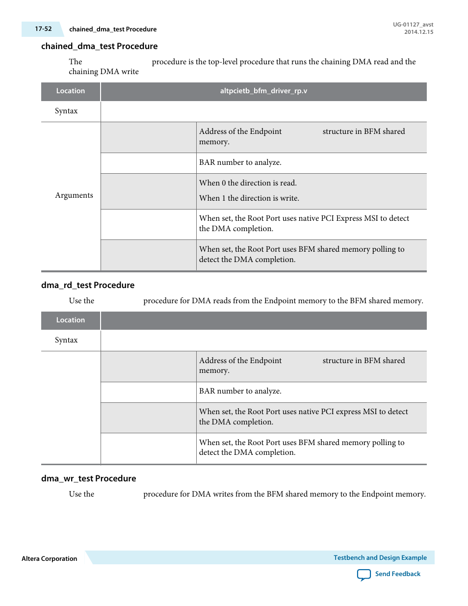 Chained_dma_test procedure, Dma_rd_test procedure, Dma_wr_test procedure | Altera Arria V GZ Avalon-ST User Manual | Page 256 / 286