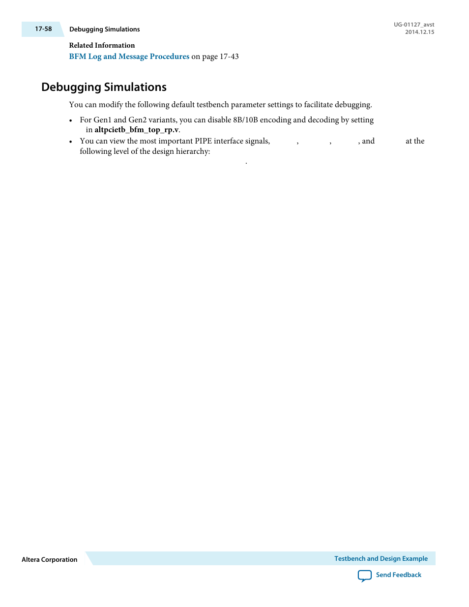 Debugging simulations | Altera Arria V GZ Avalon-ST User Manual | Page 262 / 286
