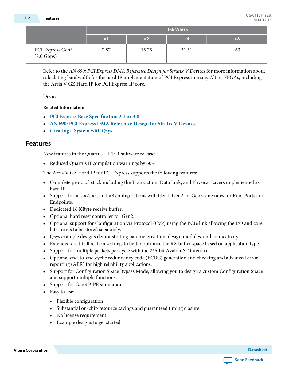 Features | Altera Arria V GZ Avalon-ST User Manual | Page 3 / 286
