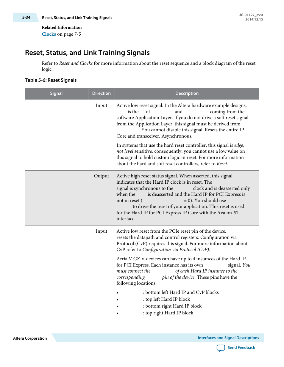 Reset, status, and link training signals | Altera Arria V GZ Avalon-ST User Manual | Page 86 / 286