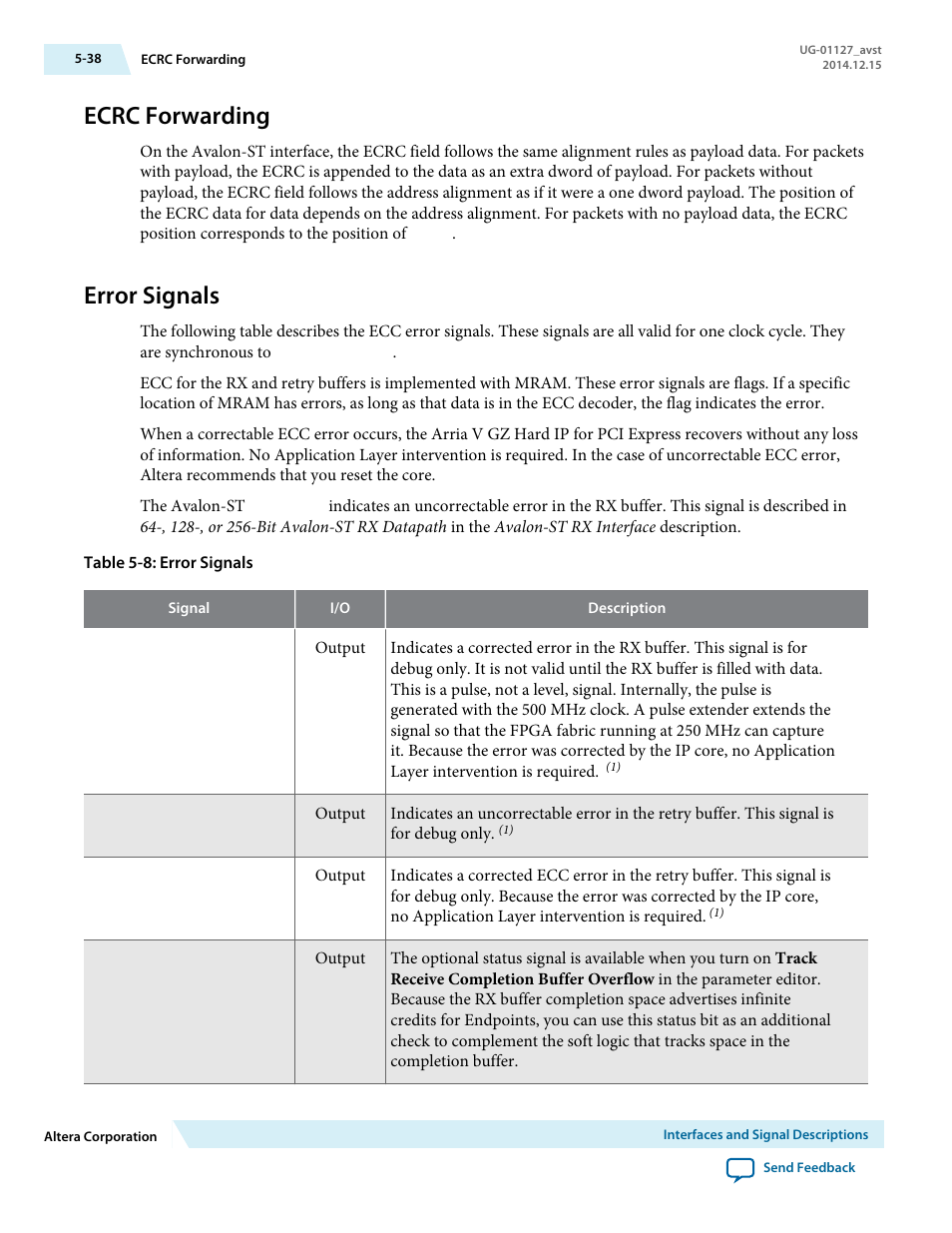 Ecrc forwarding, Error signals | Altera Arria V GZ Avalon-ST User Manual | Page 90 / 286