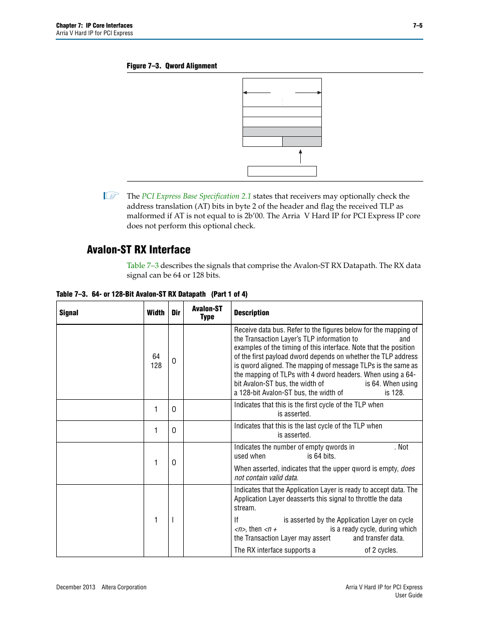 Avalon-st rx interface, Avalon-st rx interface –5, R to | Avalon-st rx | Altera Arria V Hard IP for PCI Express User Manual | Page 103 / 288