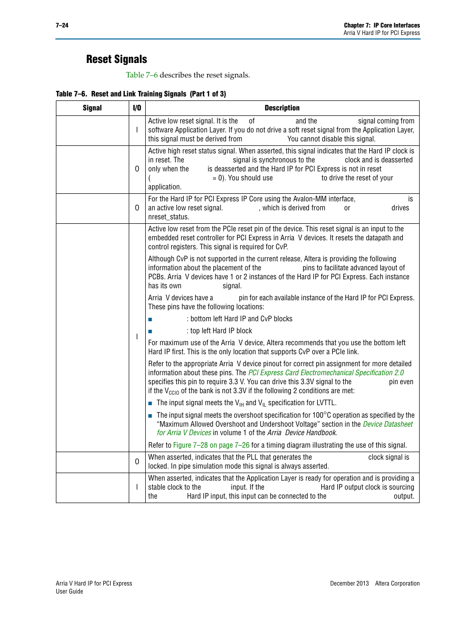 Reset signals, Reset signals –24 | Altera Arria V Hard IP for PCI Express User Manual | Page 122 / 288