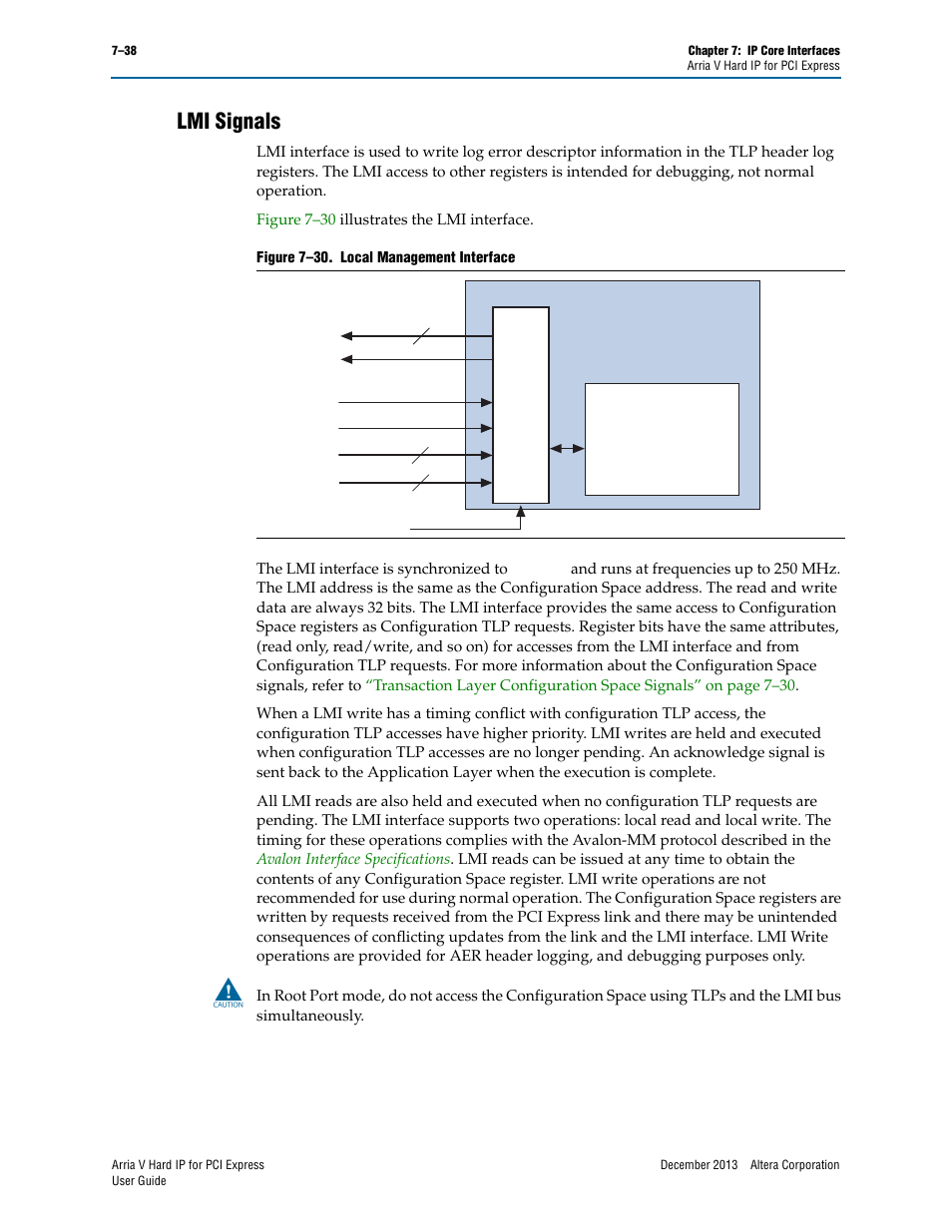 Lmi signals, Lmi signals –38, R to | Lmi signals” on | Altera Arria V Hard IP for PCI Express User Manual | Page 136 / 288