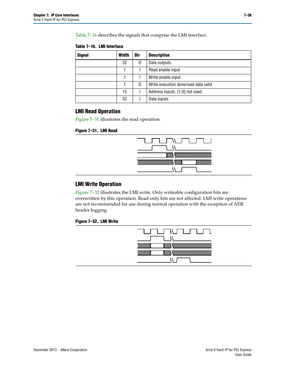 Lmi read operation, Lmi write operation, Lmi read operation –39 lmi write operation –39 | Altera Arria V Hard IP for PCI Express User Manual | Page 137 / 288