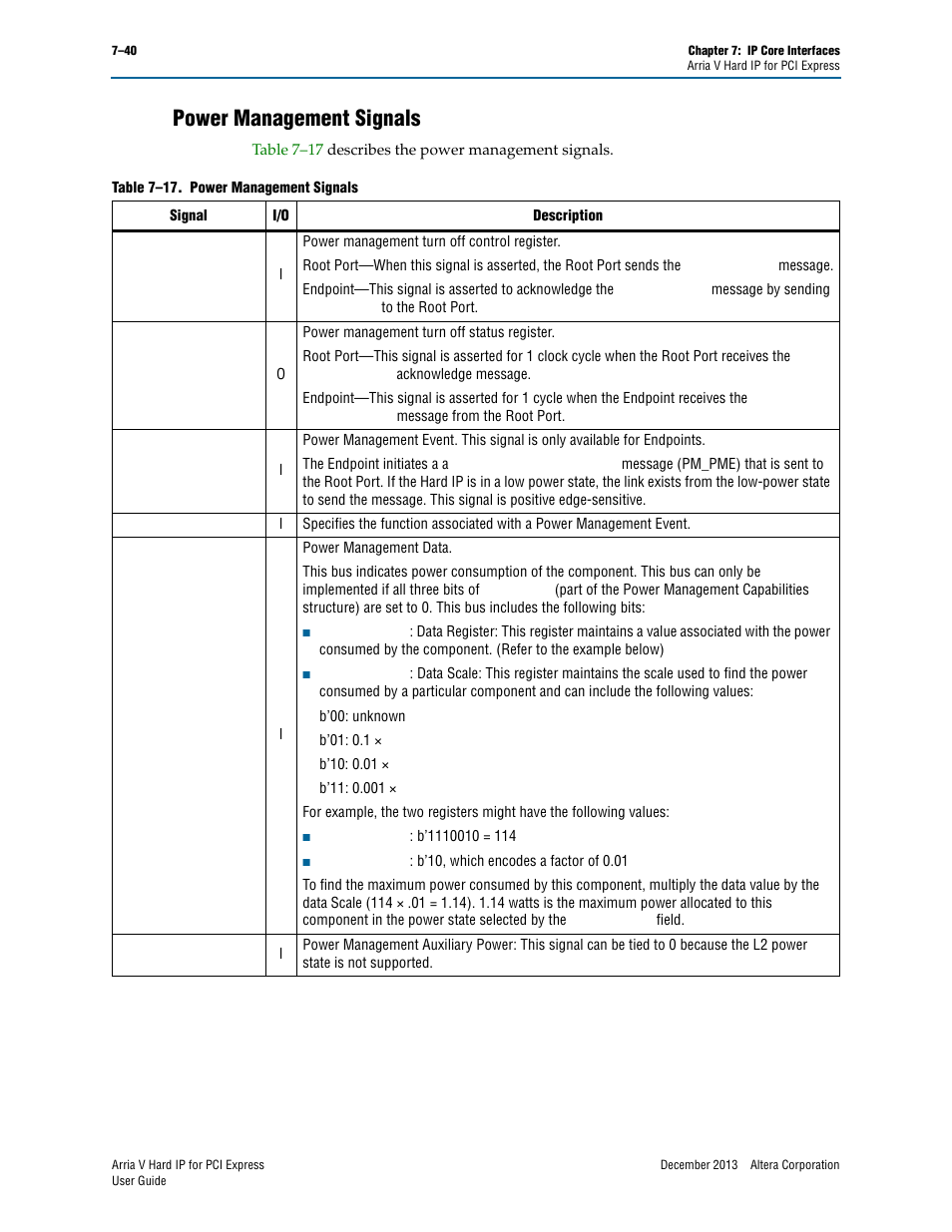 Power management signals, Power management signals –40 | Altera Arria V Hard IP for PCI Express User Manual | Page 138 / 288