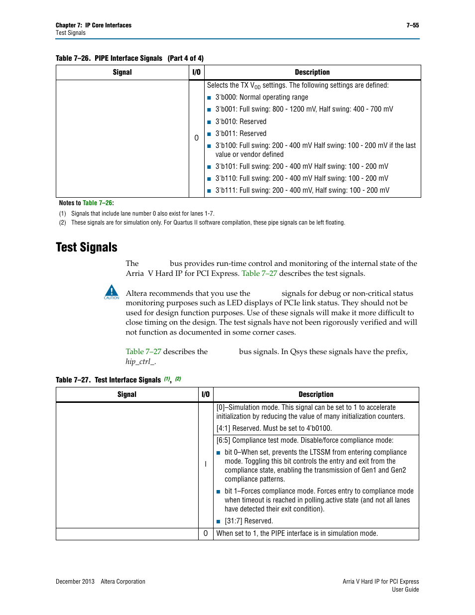 Test signals, Test signals –54 | Altera Arria V Hard IP for PCI Express User Manual | Page 153 / 288