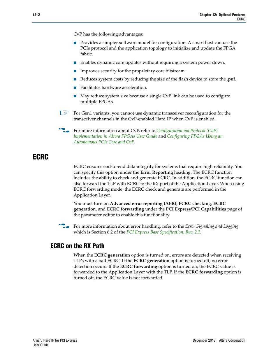 Ecrc, Ecrc on the rx path, Ecrc –2 | Ecrc on the rx path –2 | Altera Arria V Hard IP for PCI Express User Manual | Page 204 / 288