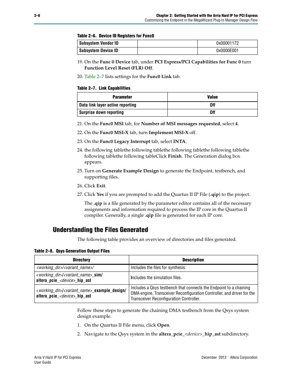 Understanding the files generated, Understanding the files generated –6 | Altera Arria V Hard IP for PCI Express User Manual | Page 22 / 288