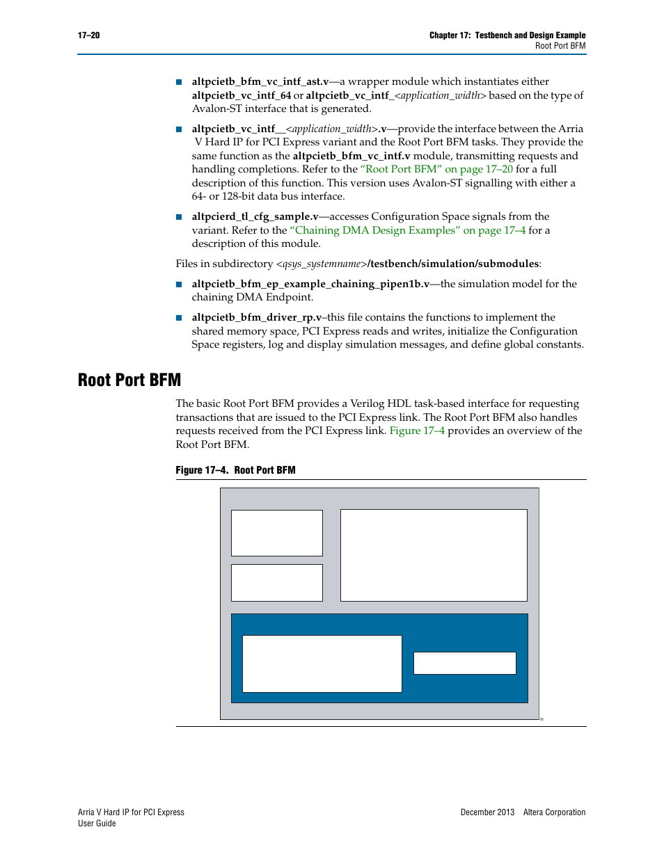 Root port bfm, Root port bfm –20 | Altera Arria V Hard IP for PCI Express User Manual | Page 242 / 288