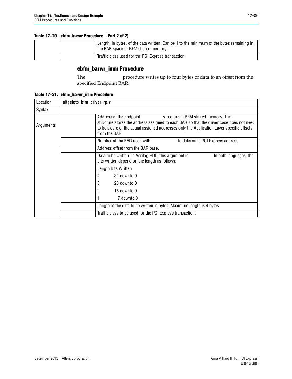 Ebfm_barwr_imm procedure, Ebfm_barwr_imm procedure –29 | Altera Arria V Hard IP for PCI Express User Manual | Page 251 / 288