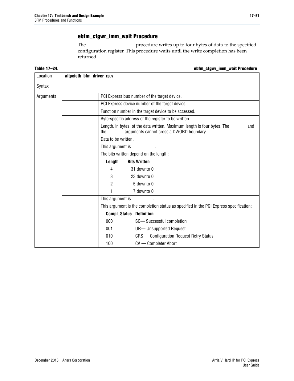 Ebfm_cfgwr_imm_wait procedure, Ebfm_cfgwr_imm_wait procedure –31 | Altera Arria V Hard IP for PCI Express User Manual | Page 253 / 288
