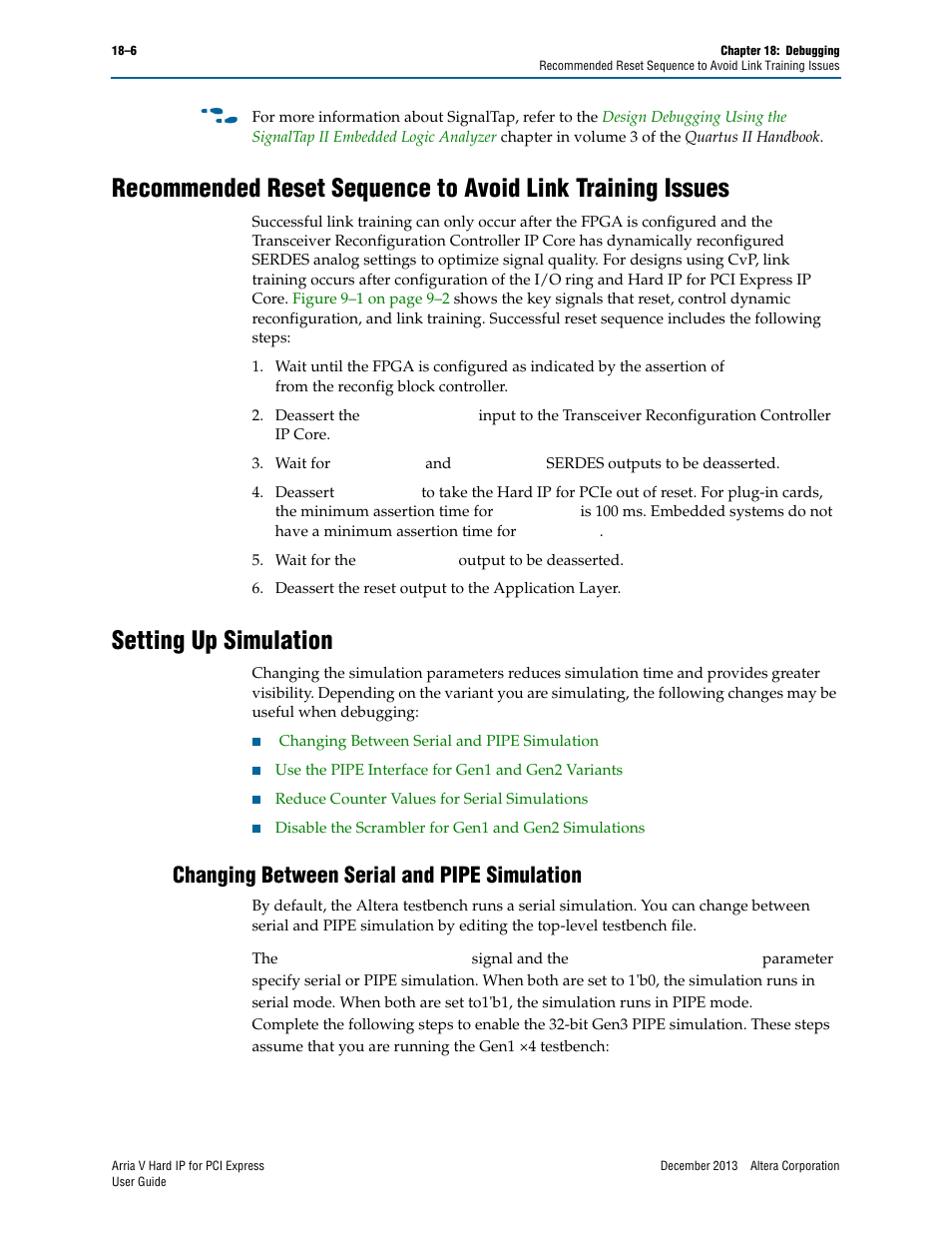 Setting up simulation, Changing between serial and pipe simulation | Altera Arria V Hard IP for PCI Express User Manual | Page 276 / 288
