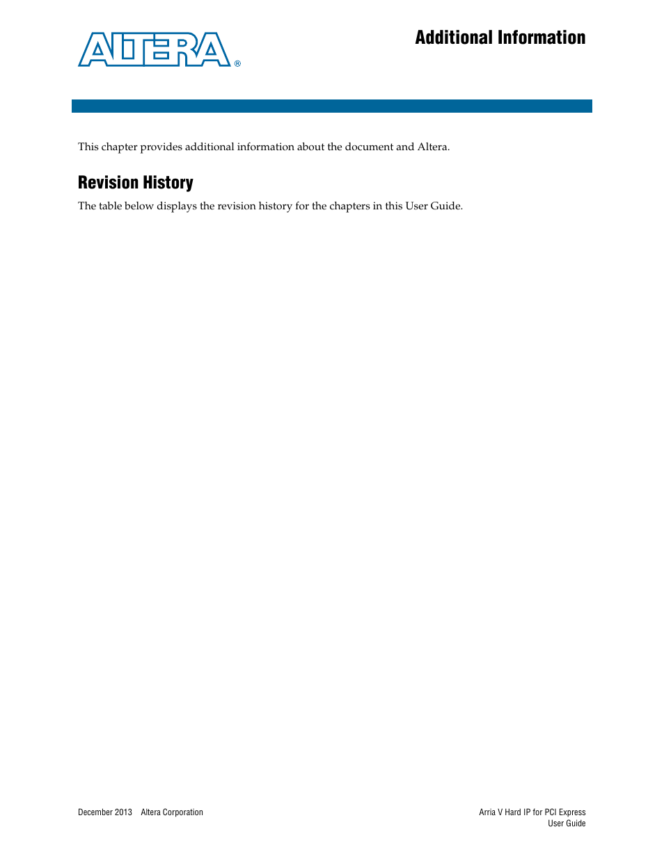 Additional information, Revision history | Altera Arria V Hard IP for PCI Express User Manual | Page 283 / 288