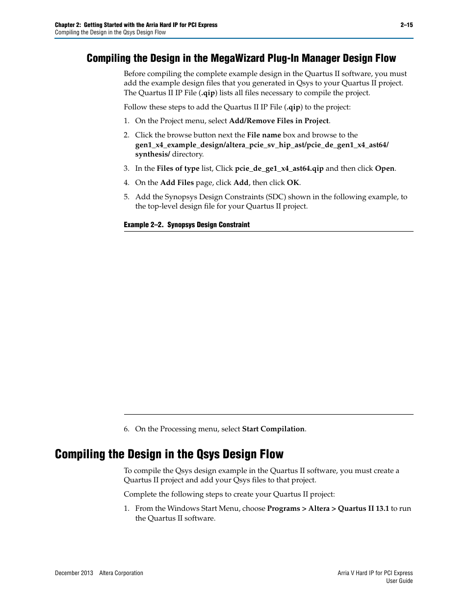 Compiling the design in the qsys design flow, Compiling the design in the qsys design flow –15 | Altera Arria V Hard IP for PCI Express User Manual | Page 31 / 288