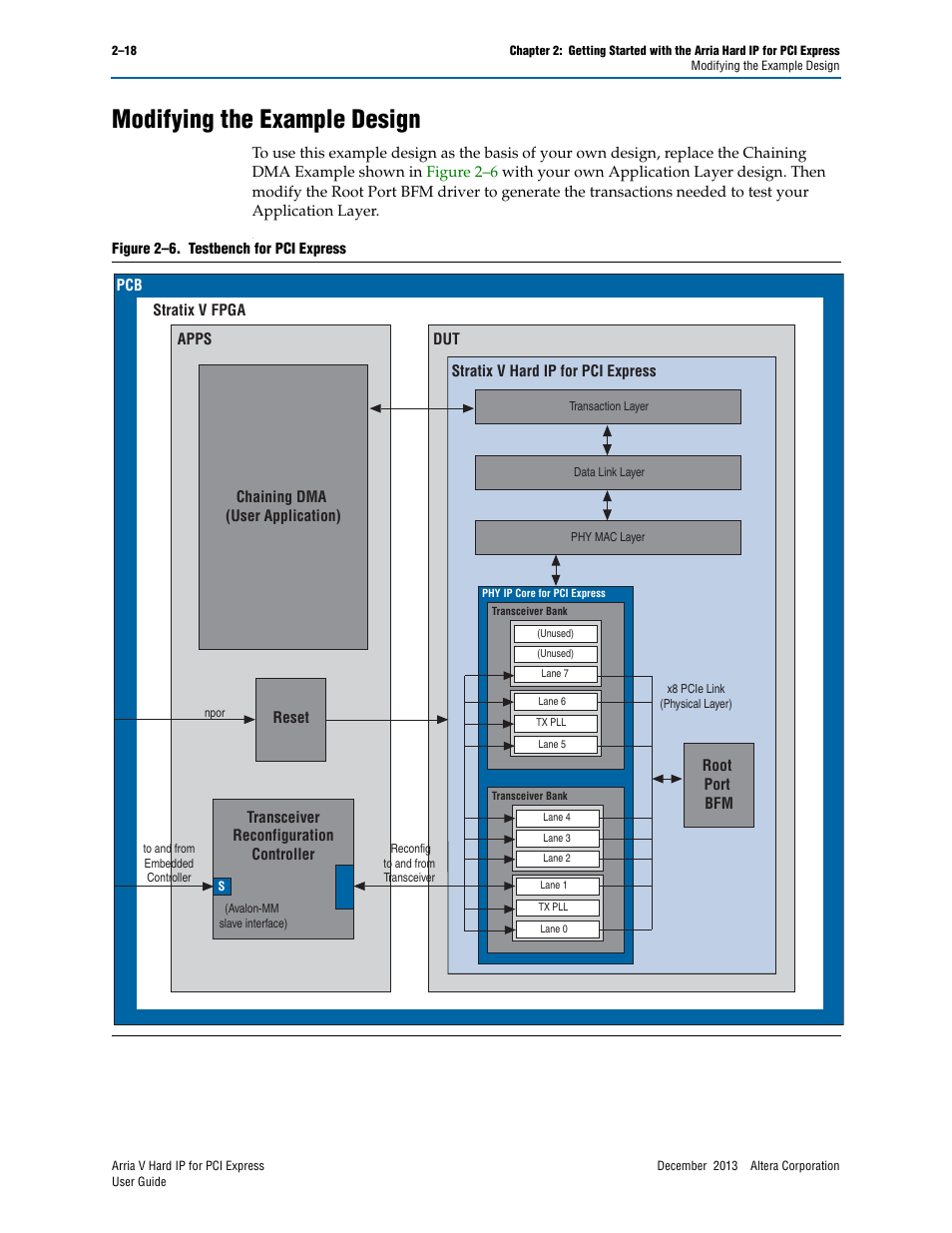 Modifying the example design, Modifying the example design –18 | Altera Arria V Hard IP for PCI Express User Manual | Page 34 / 288