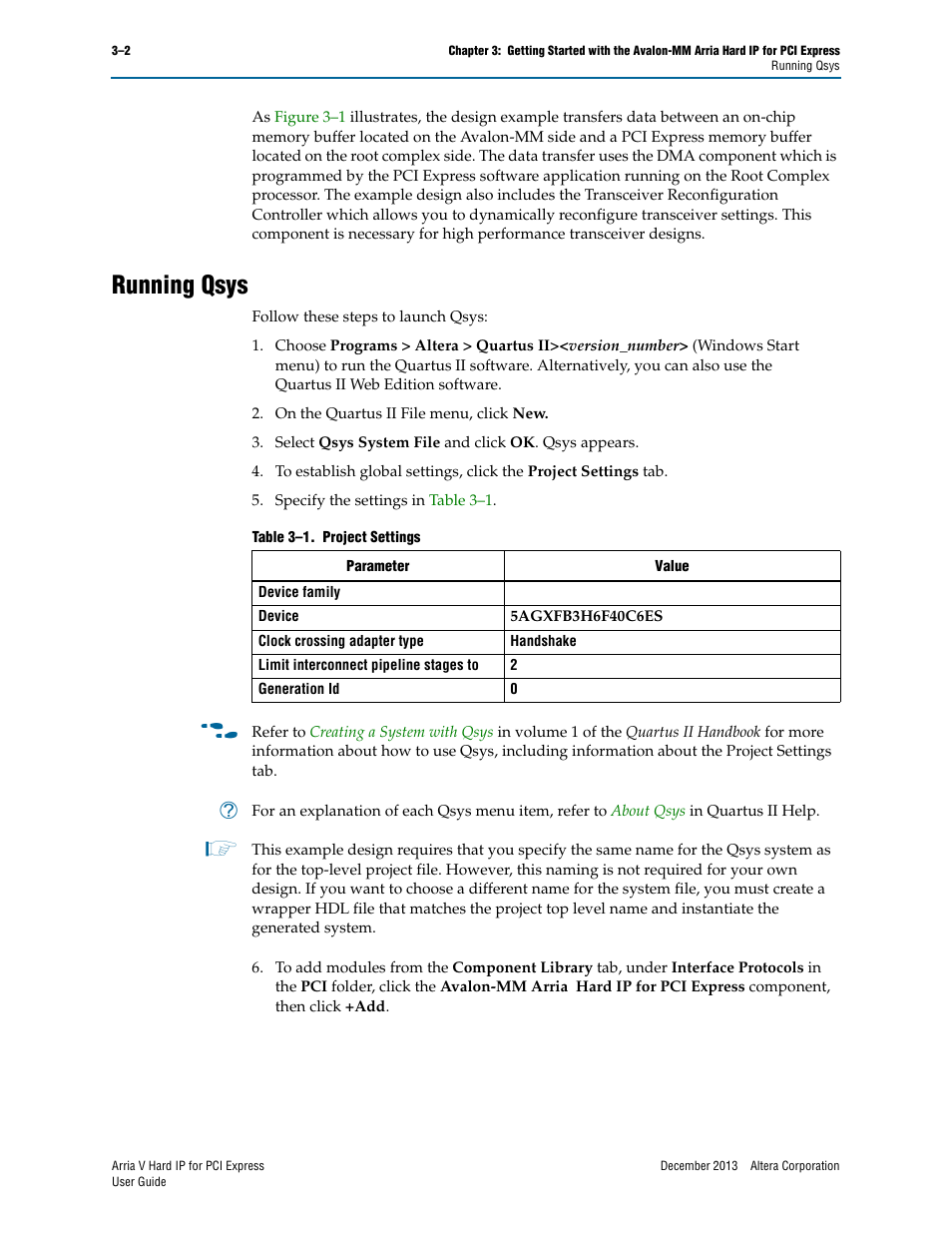 Running qsys, Running qsys –2 | Altera Arria V Hard IP for PCI Express User Manual | Page 36 / 288