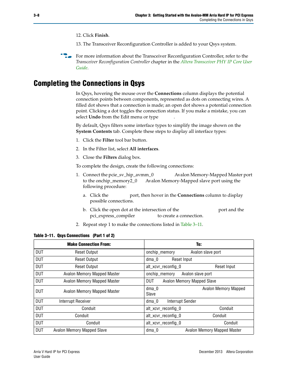 Completing the connections in qsys, Completing the connections in qsys –8 | Altera Arria V Hard IP for PCI Express User Manual | Page 42 / 288