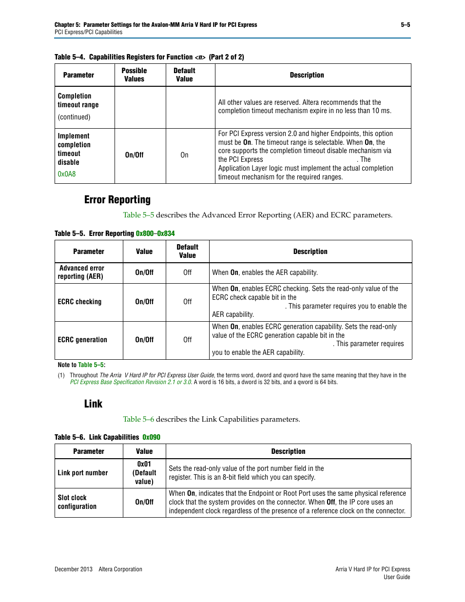 Error reporting, Link, Error reporting –5 link –5 | Altera Arria V Hard IP for PCI Express User Manual | Page 69 / 288