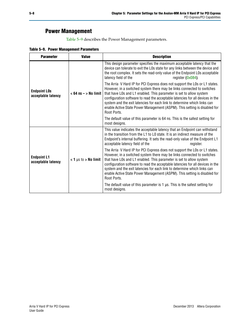 Power management | Altera Arria V Hard IP for PCI Express User Manual | Page 72 / 288